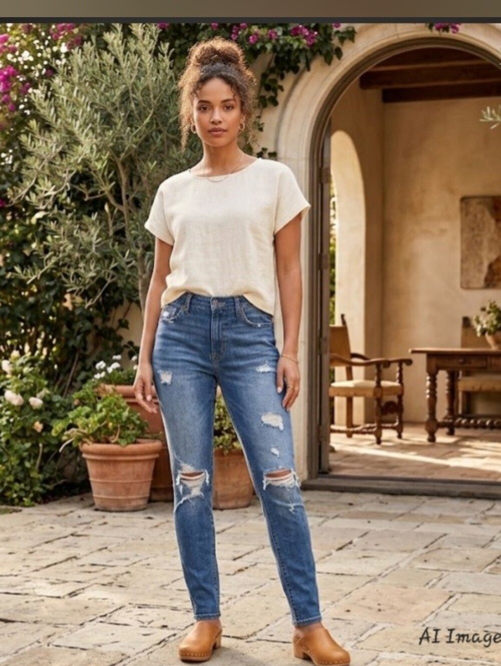 Women's High-Rise Distressed Blue Jeans